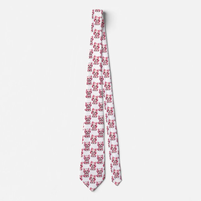 Pink Cute Dogs - White  Tie (Front)