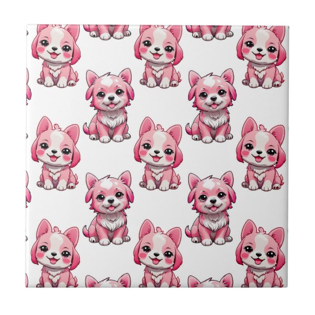 Pink Cute Dogs - White  Tile (Front)