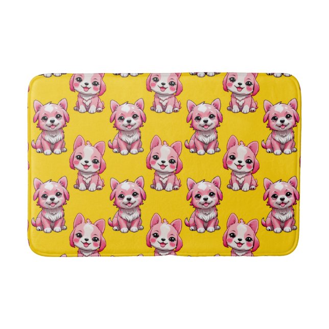 Pink Cute Dogs - Yellow  Bath Mat (Front)