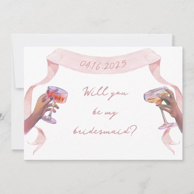Pink Cute Elegant Custom Bridesmaid Proposal Card (Front)