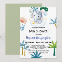 Pink Cute elephant cub flowers baby shower kids