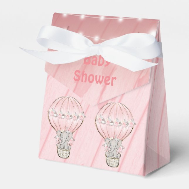 Pink Cute Elephant Hot Air Balloon Baby Shower  Favor Box (Front Side)