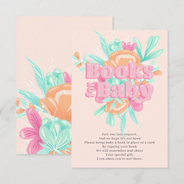 Pink cute floral calligraphy girly books for baby enclosure card (Front/Back)