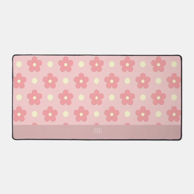 Pink Cute Flowers Custom Text Cute Floral Desk Mat (Front)