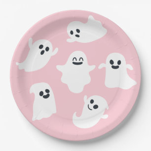 Pink Cute Ghost Halloween Fall Baby Shower Paper Plate