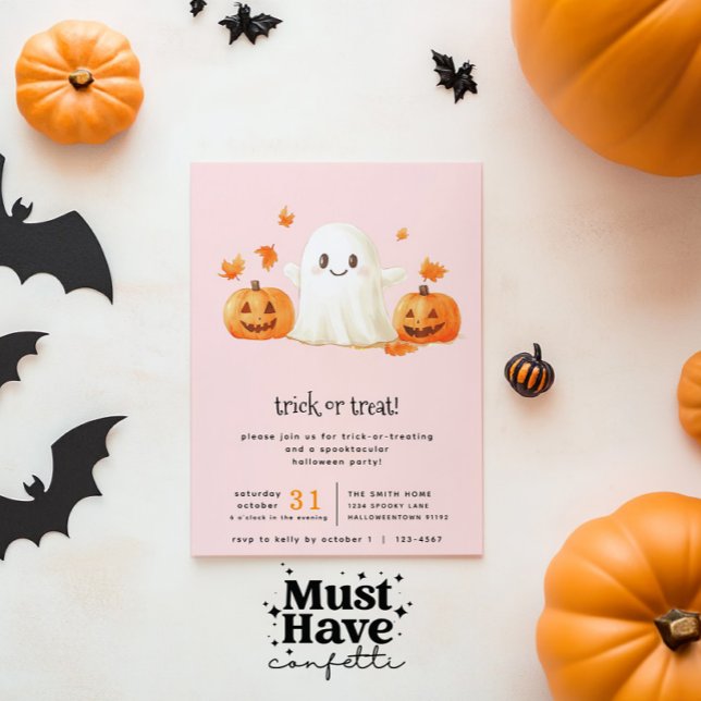 Pink Cute Ghost Spooktacular Trick or Treating Invitation (Creator Uploaded)