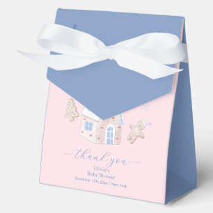 Pink Cute Girl Gingerbread Village Baby Shower Favor Box