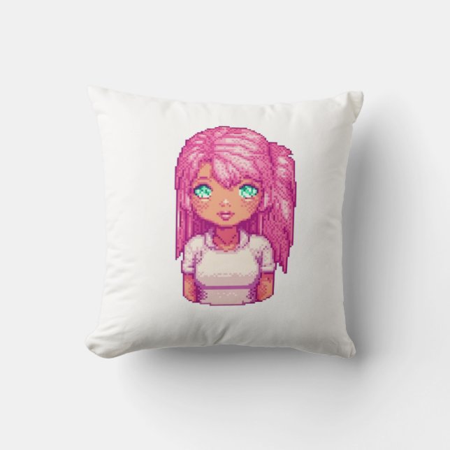 Pink cute girl throw pillow (Front)