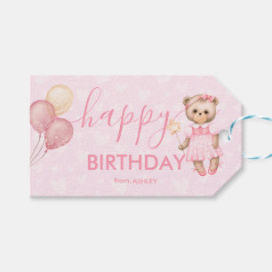 Pink Cute Happy Birthday Kids Gift Tags