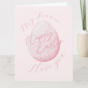 Pink Cute Happy Easter Egg Fiance Holiday Card