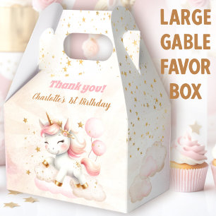 Pink Cute Happy Unicorn Girl Birthday Large Favor Box