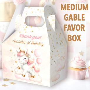 Pink Cute Happy Unicorn Girl Birthday Medium Favor Box