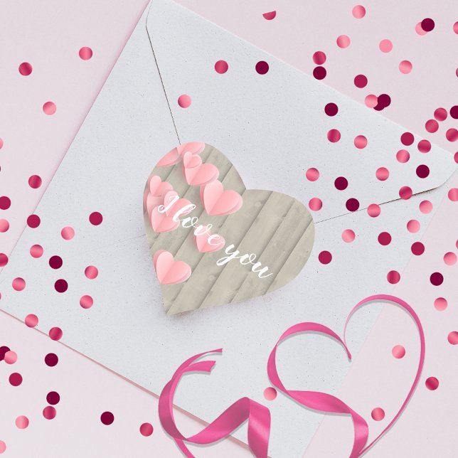 Pink Cute Hearts On A Barn Wood Heart Sticker (Creator Uploaded)