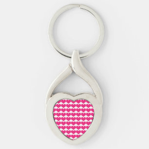 Pink Cute Hearts Pattern Metal Keychain