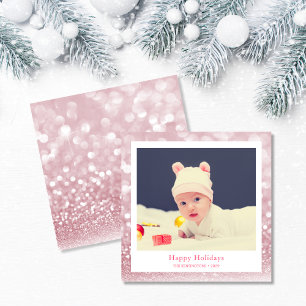 Pink Cute Holiday Baby Photo Card