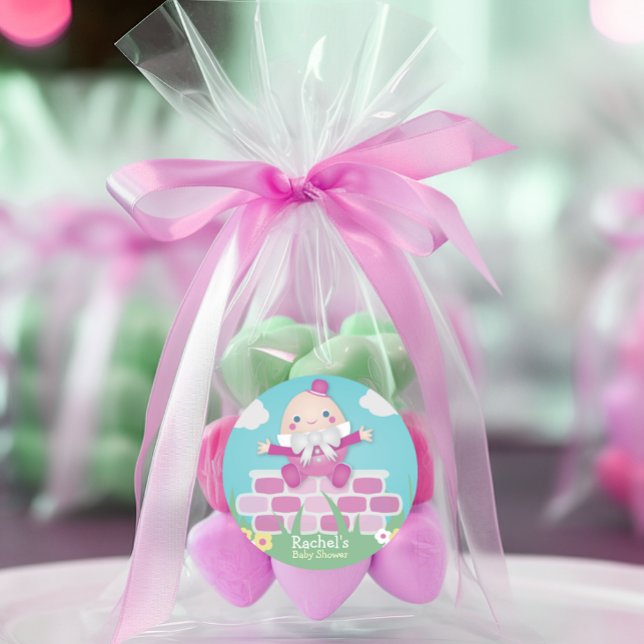Pink Cute Humpty Dumpty Baby Shower Classic Round Sticker (Creator Uploaded)