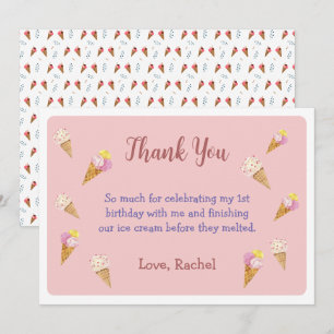 Pink Cute Ice Cream Cone Party Girl Birthday Thank You Card
