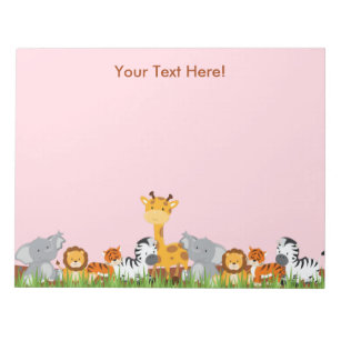 Pink Cute Jungle Baby Animals Notepad