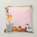 Pink Cute Jungle Baby Animals Pillow<br><div class="desc">An adorable pillow with cute jungle baby animals for a girl nursery. It is a great gift idea.   Some Graphics;by MareeTruelove design,  by Prettygrafikdesign at store etsy.com/shop</div>