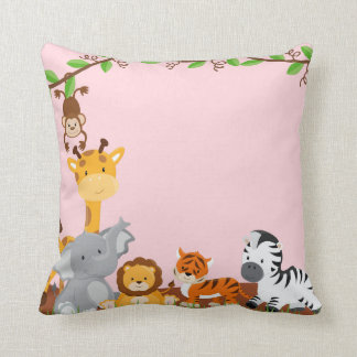 Pink Cute Jungle Baby Animals Pillow