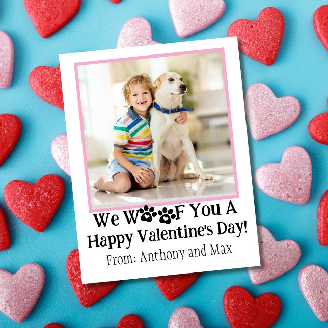 Pink Cute Kids Dog Photo Classroom Valentine's Day Card (Creator Uploaded)