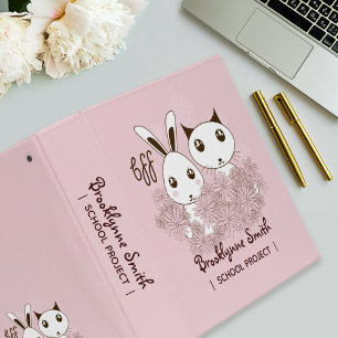Pink Cute Kitten and Bunny Friendship Girls Kids Binder