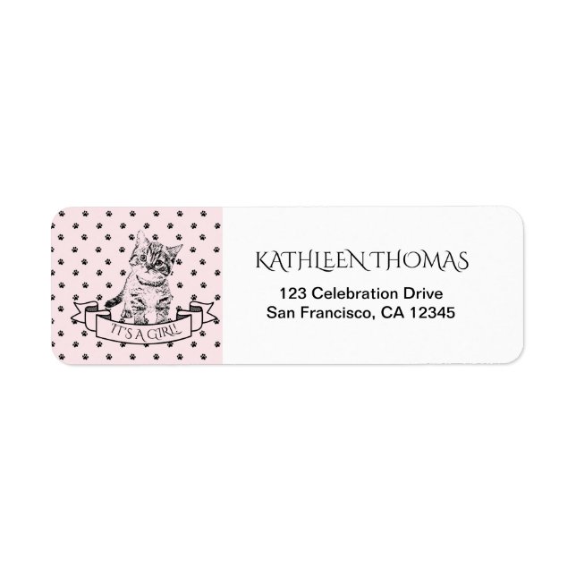Pink Cute Kitten Baby Shower Return Address Label (Front)