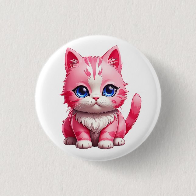 Pink Cute Kitty Cat 1 Inch Round Button (Front)