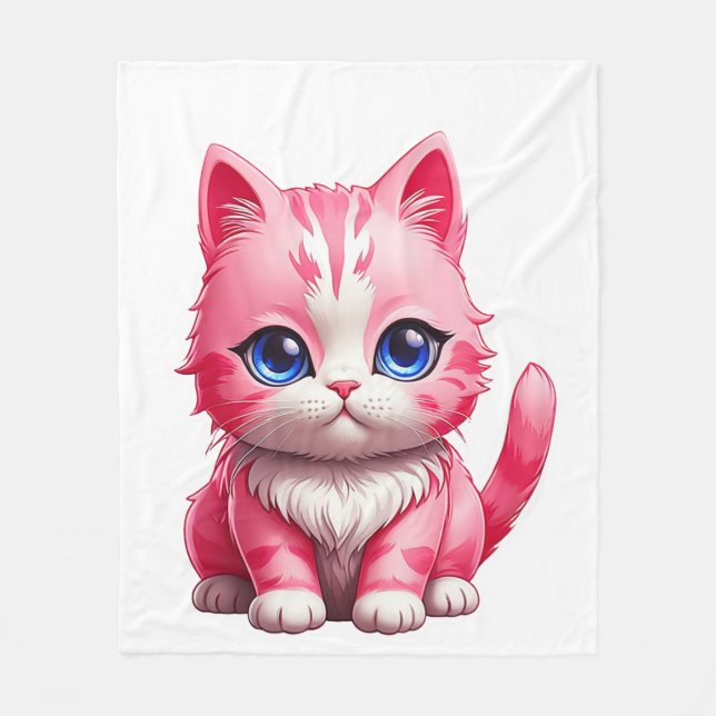 Pink Cute Kitty Cat Fleece Blanket (Front)