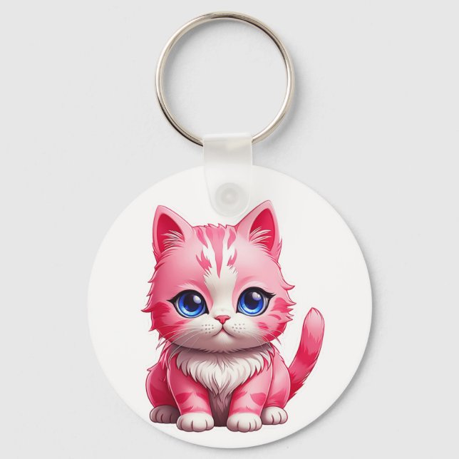 Pink Cute Kitty Cat Keychain (Front)