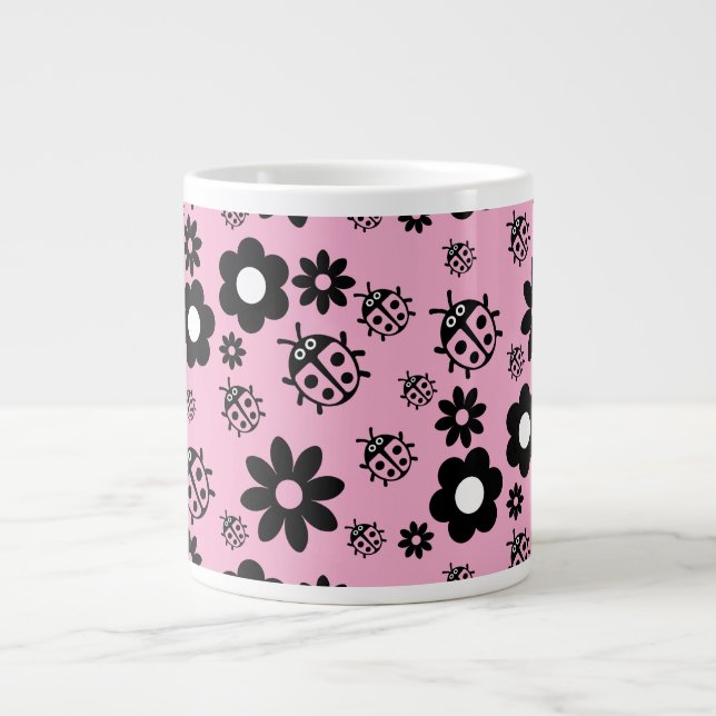 Pink Cute Ladybug Kids Large Coffee Mug (Front)