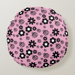 Pink Cute Ladybug Kids Round Pillow