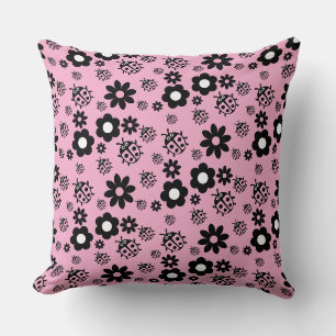 Pink Cute Ladybug Kids Throw Pillow