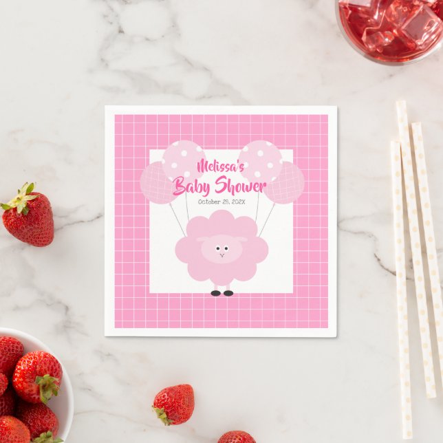 Pink Cute Lamb Modern Script Simple Baby Shower Napkin (Insitu)