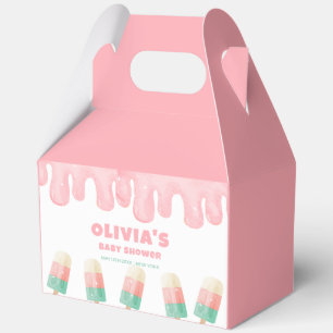 Pink Cute Melt Ice Cream Pop Girl Baby Shower Favor Box