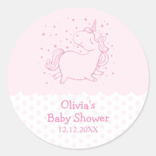 Pink Cute Modern Polka Dot Unicorn Baby Shower Classic Round Sticker