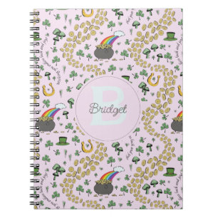 Pink Cute n' Curvy St Patricks Day Shamrocks Name Notebook