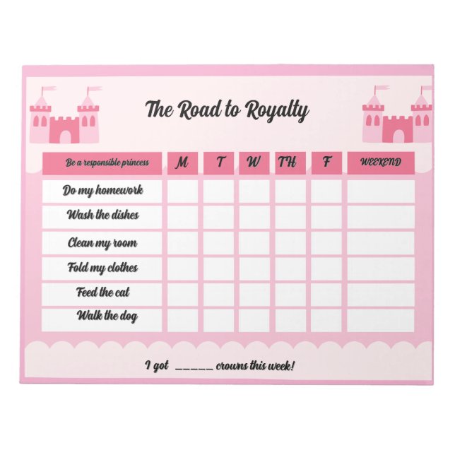 Pink Cute Note Reward Chart Chore Chart (Front)