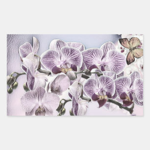 Pink cute orchid flowers and butterfly drawing sticker