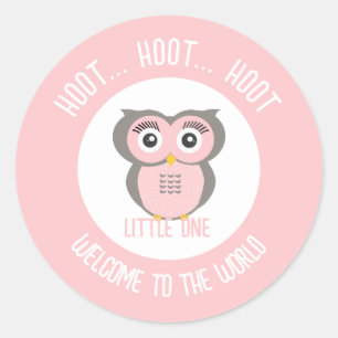 Pink Cute Owl Hoot Hoot Welcome to the World Classic Round Sticker