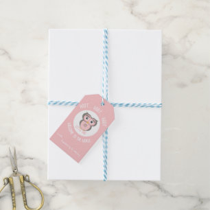 Pink Cute Owl Hoot Hoot Welcome to the World  Gift Tags