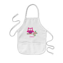 Pink Cute Owl Personalized Kids Apron