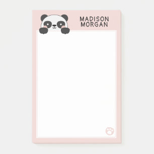 Pink Cute Panda Bear & Paws Add Your Name Post-it Notes