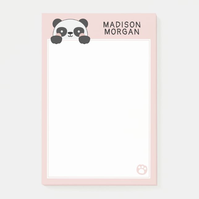 Pink Cute Panda Bear & Paws Add Your Name Post-it Notes (Front)