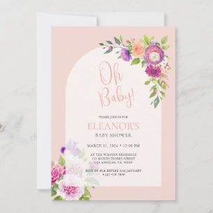 Pink Cute Playful Floral Arch Baby Shower  Invitation