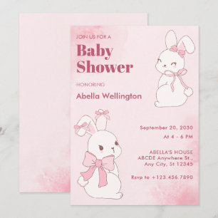 Pink cute rabbit bunny baby shower invitation