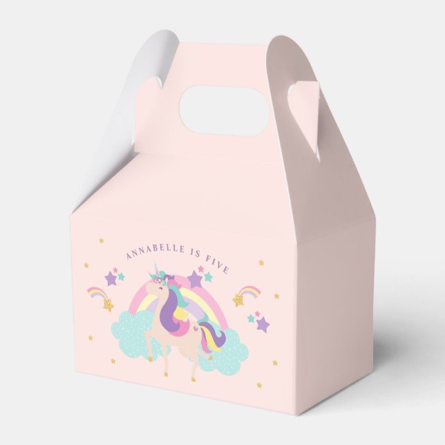 Pink | Cute Rainbow Unicorn Personalized Favor Box (Front Side)