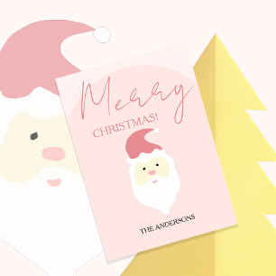 Pink Cute Santa Illustration Holiday Card