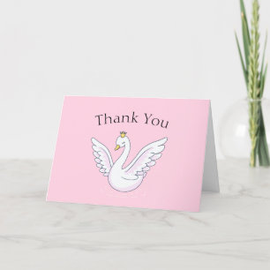 Pink Cute Simple Sweet Princess Swan Baby Shower  Thank You Card