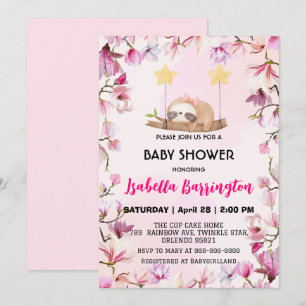 Pink Cute sloth sweet dream flower baby shower kid Invitation